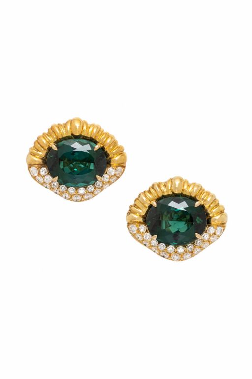 18k Yellow Gold Tourmaline and Diamond Earrings