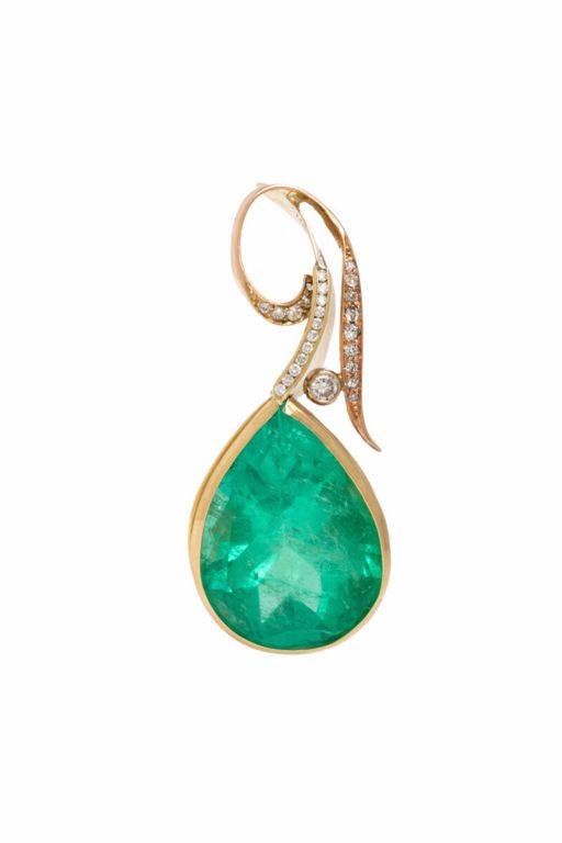 14k Two-Tone Gold Emerald and Diamond Pendant
