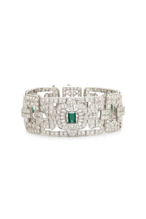 Platinum Diamond and Emerald Bracelet