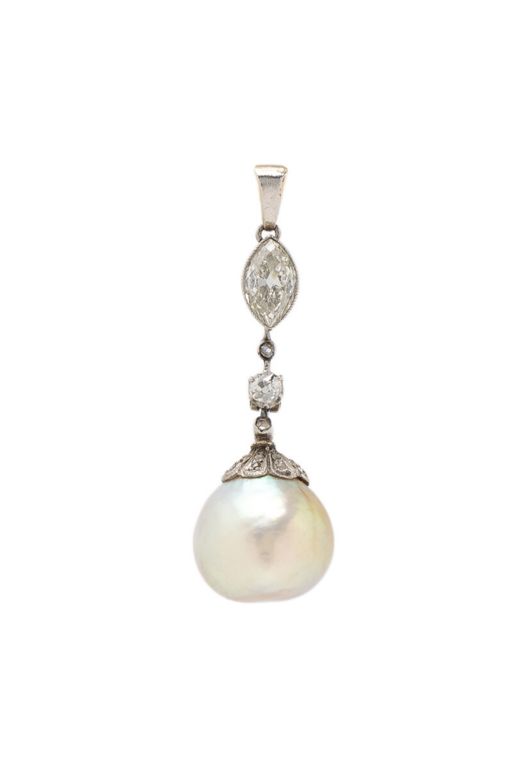 Platinum and Yellow Gold Pearl and Diamond Pendant