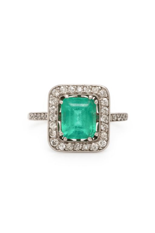 Platinum Emerald and Diamond Ring