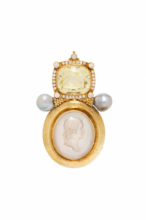18k Yellow Gold Multi-Gem Cameo Pendant/Brooch
