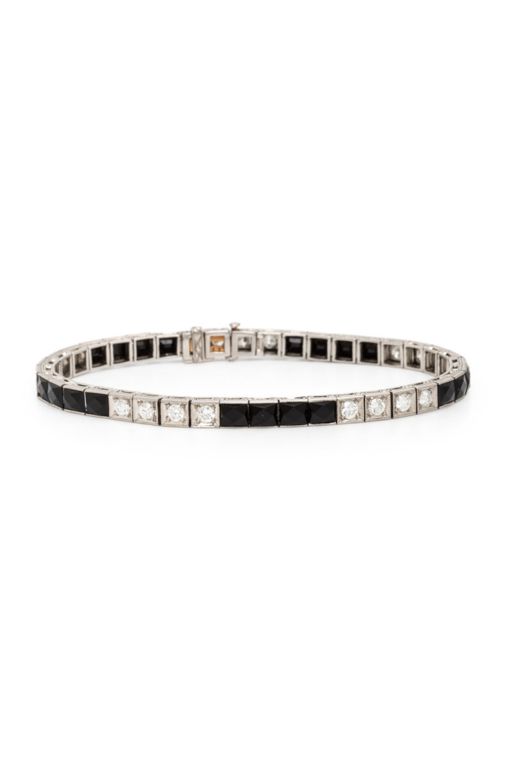 Platinum and 14k Gold Diamond and Onyx Bracelet