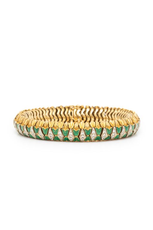 Yellow Gold Diamond and Enamel Flexible Bracelet