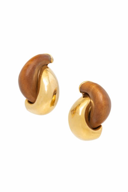 18k Yellow Gold and Wood Earrings