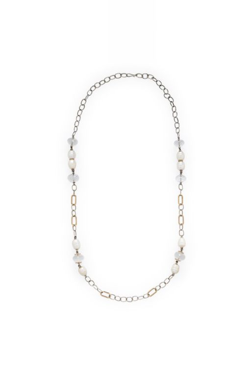 14k Yellow and White Gold Multi-Gem Chain Necklace