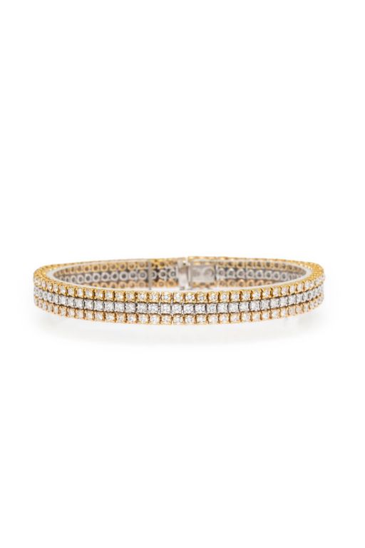 18k Tri-Color Gold Diamond Triple Line Bracelet