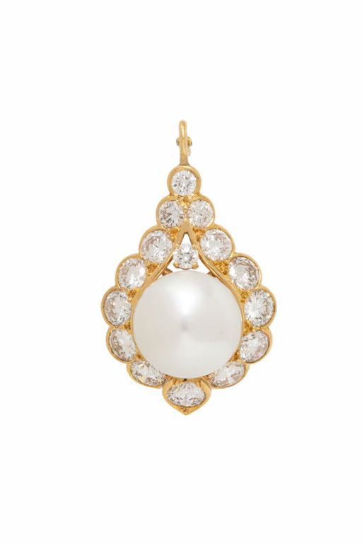 18k Yellow Gold Pearl and Diamond Pendant