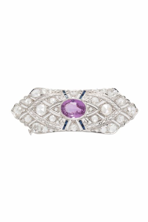 18k White Gold Sapphire and Diamond Brooch