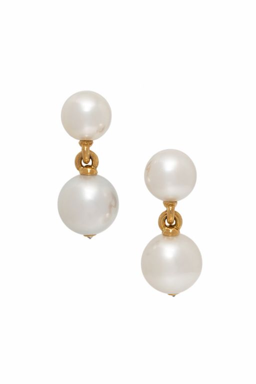 Yellow Gold Pearl and Diamond Drop Earrings