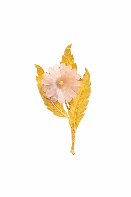 18k Yellow Gold Rose Quartz Flower Brooch