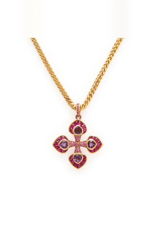 Amethyst and Sapphire Pendant/Brooch Necklace