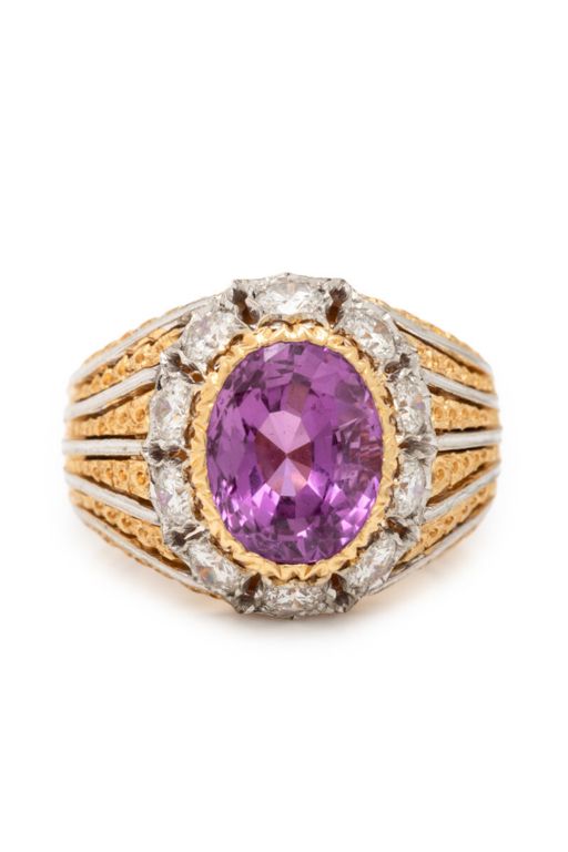 18k Two-Tone Gold Sapphire and Diamond Ring