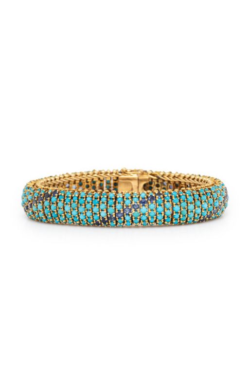18k Yellow Gold Turquoise and Sapphire Bracelet