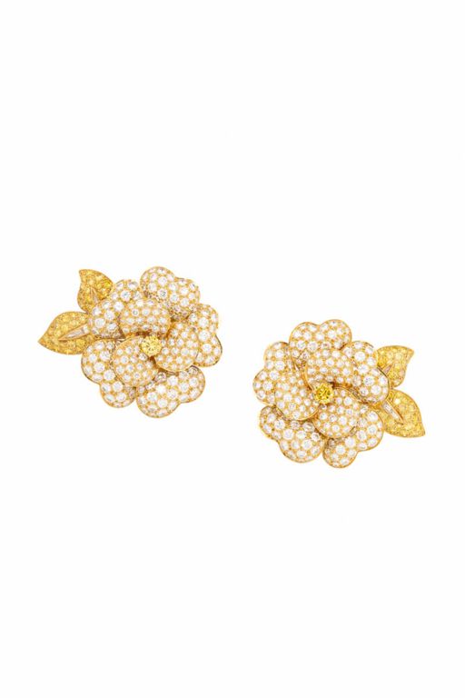 18k Yellow Gold Diamond Gardenia Earrings