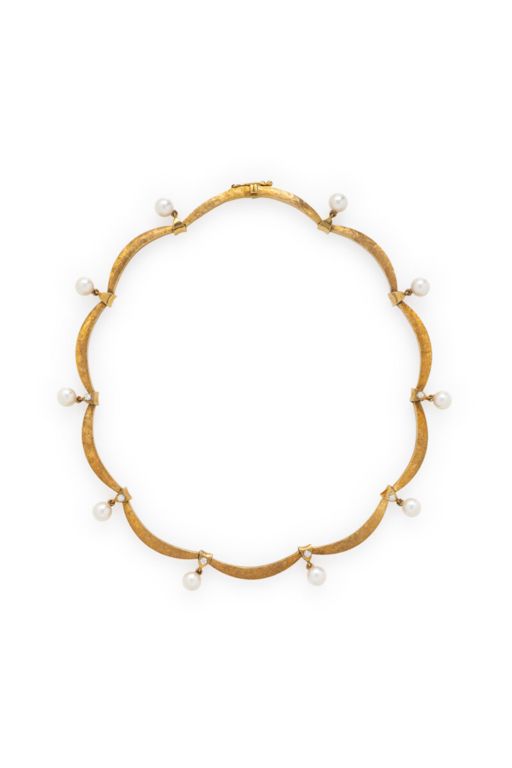 18k Yellow Gold Pearl and Diamond Necklace