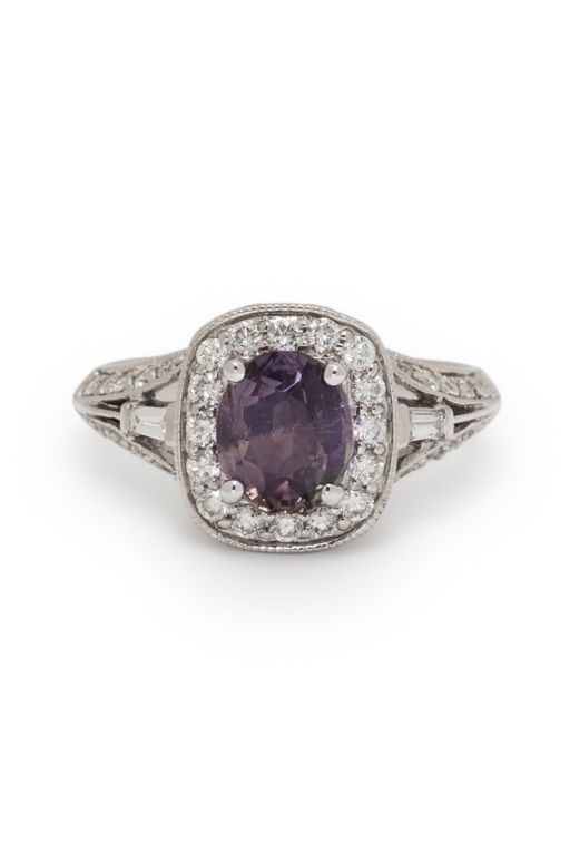 14k White Gold Alexandrite and Diamond Ring