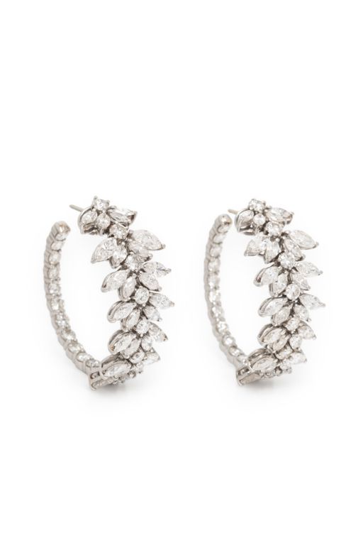 18k White Gold Diamond Hoop Earrings