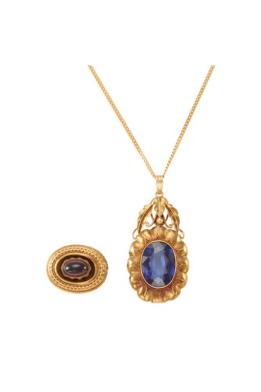 Gold Sapphire and Garnet Jewelry Set