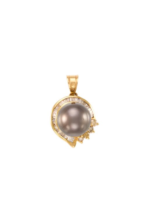 13k Gold Pearl and Diamond Pendant