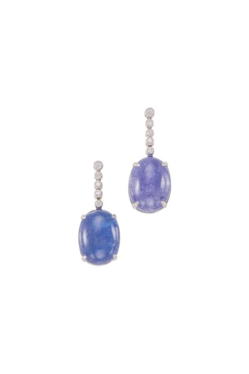 Pair of Platinum Tanzanite and Diamond Earrings
