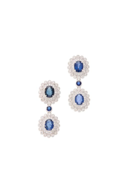 Pair of Platinum Sapphire and Diamond Earrings