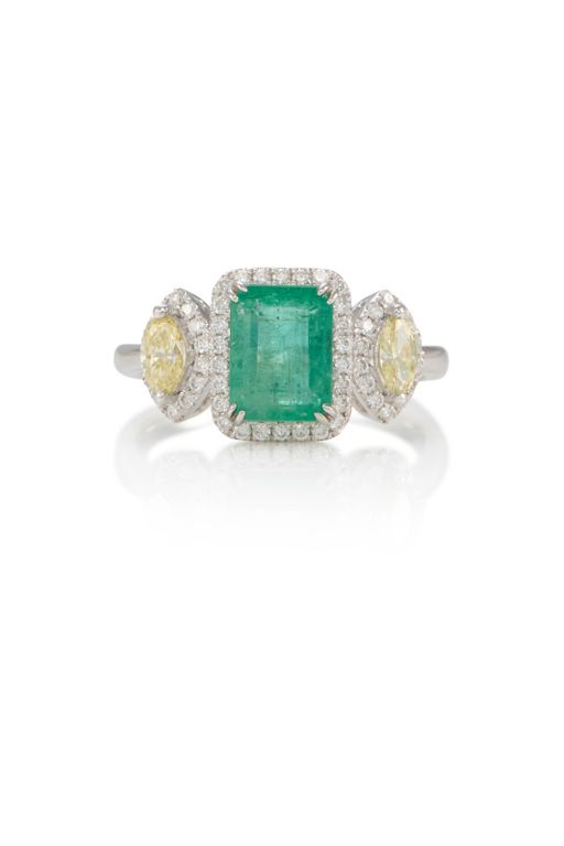 Platinum Emerald and Diamond Ring