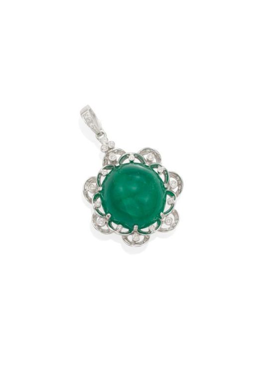 18k Gold Emerald and Diamond Pendant