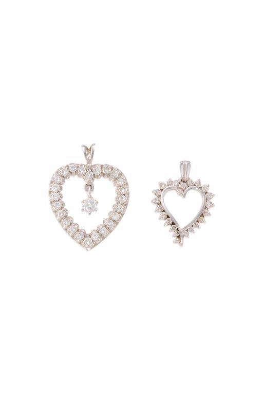 Two Gold Diamond Heart Pendants