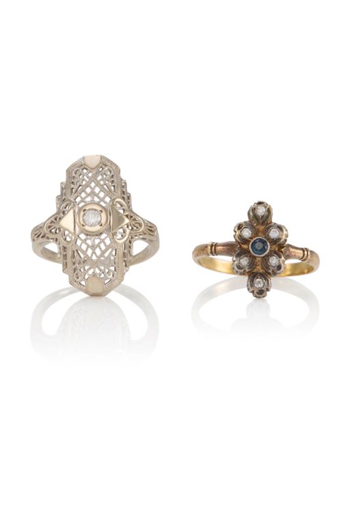 Two 14k Gold Sapphire and Diamond Rings