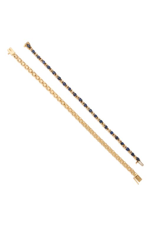 Two 14k Gold Sapphire and Diamond Bracelets