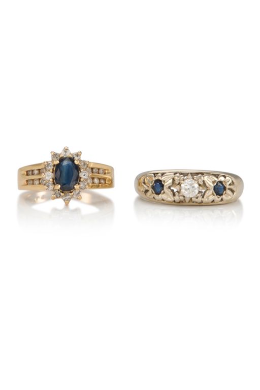 Two 14k Gold Sapphire and Diamond Rings