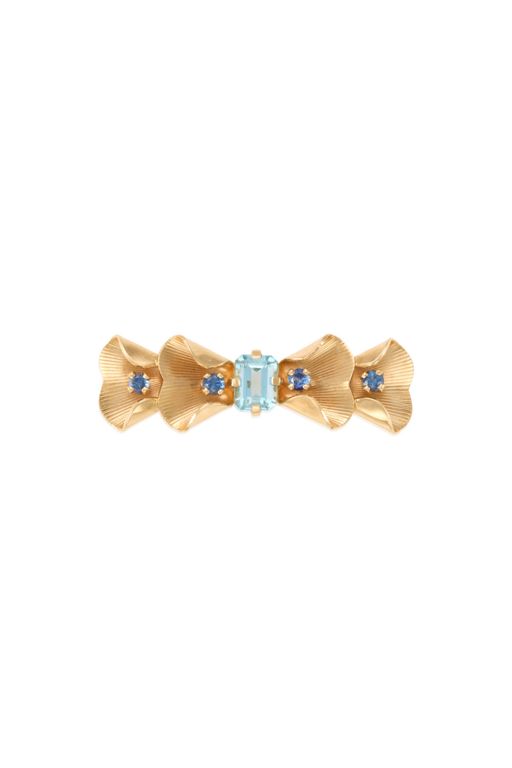 14k Gold Aquamarine and Sapphire Brooch