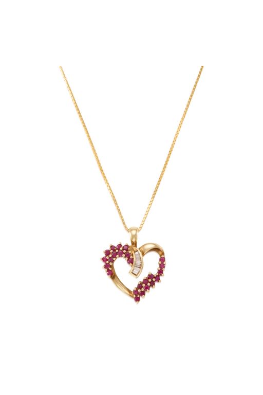 Gold Diamond and Ruby Pendant Necklace