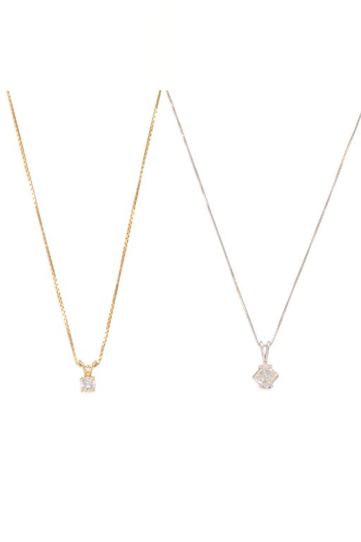 Two 14k Gold Diamond Pendant Necklaces