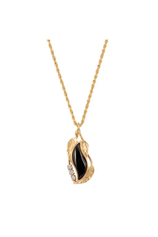 14k Gold Diamond and Onyx Pendant Necklace