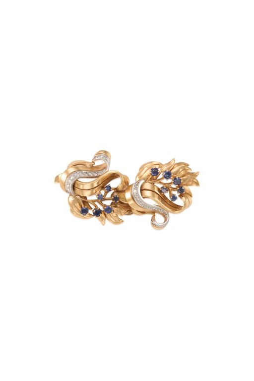 14k Gold Diamond and Sapphire Brooch