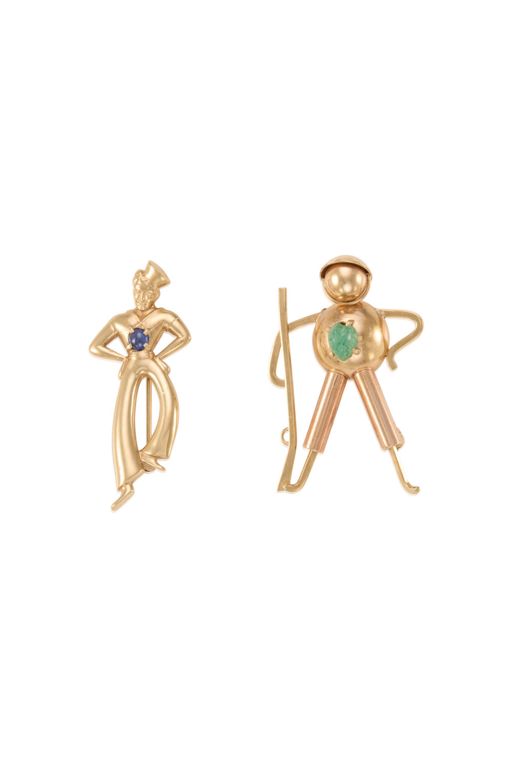 Two Gold Sapphire and Quartz Brooches