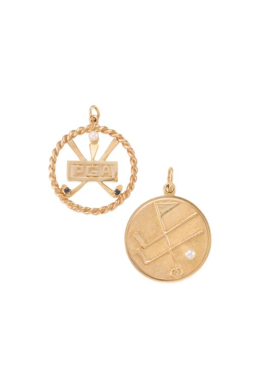 Two Gold Pearl and Sapphire Pendants