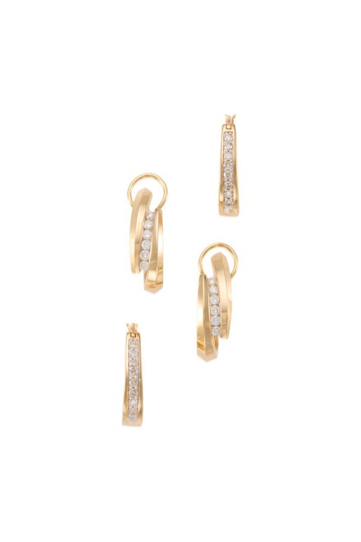 Two Pairs of 14k Gold Diamond Earrings