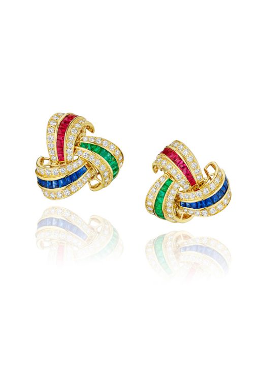 Pair of 18k Gold Multi-Gem Earrings