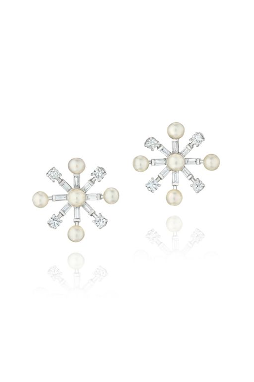 18k Gold Pearl and Diamond Brooches/Earrings