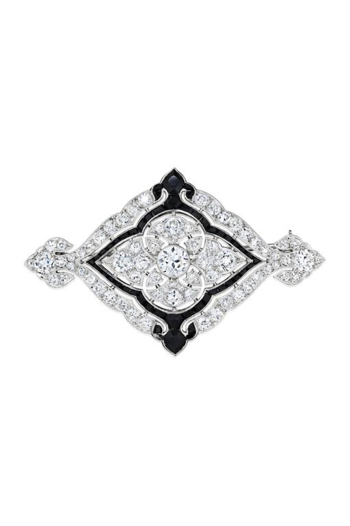 Gold Onyx and Diamond Brooch