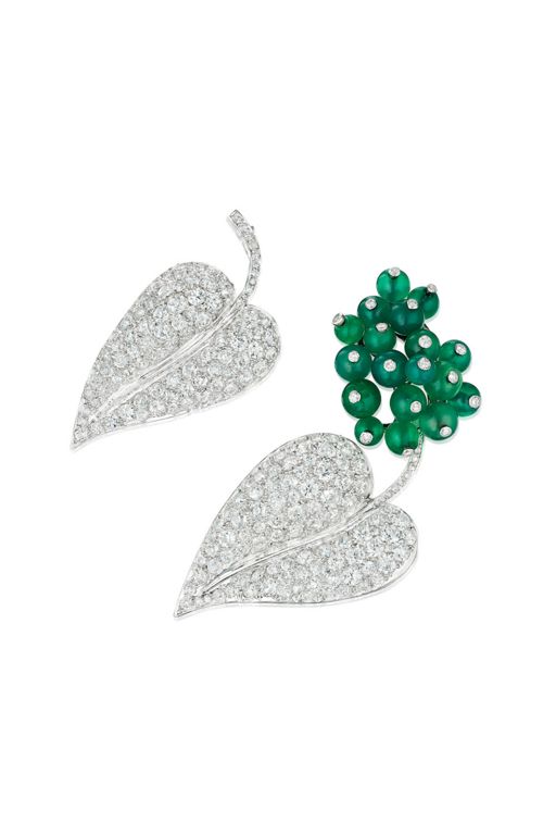 Pair of Platinum, 14k Gold Multi-Gem Brooches