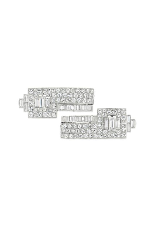 Pair of Platinum and Gold Diamond Brooches