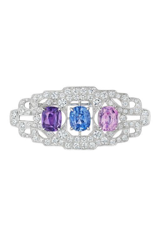 Platinum Sapphire and Diamond Brooch