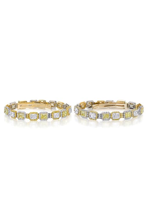 Pair of 18k Gold, Platinum Diamond Bracelets