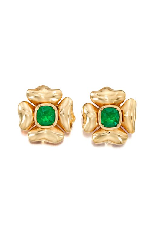 Pair of 18k Gold Emerald Earrings