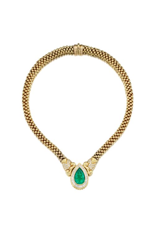 14k Gold Emerald and Diamond Necklace