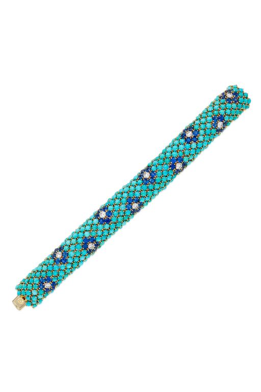 18k Gold Turquoise, Sapphire and Diamond Bracelet